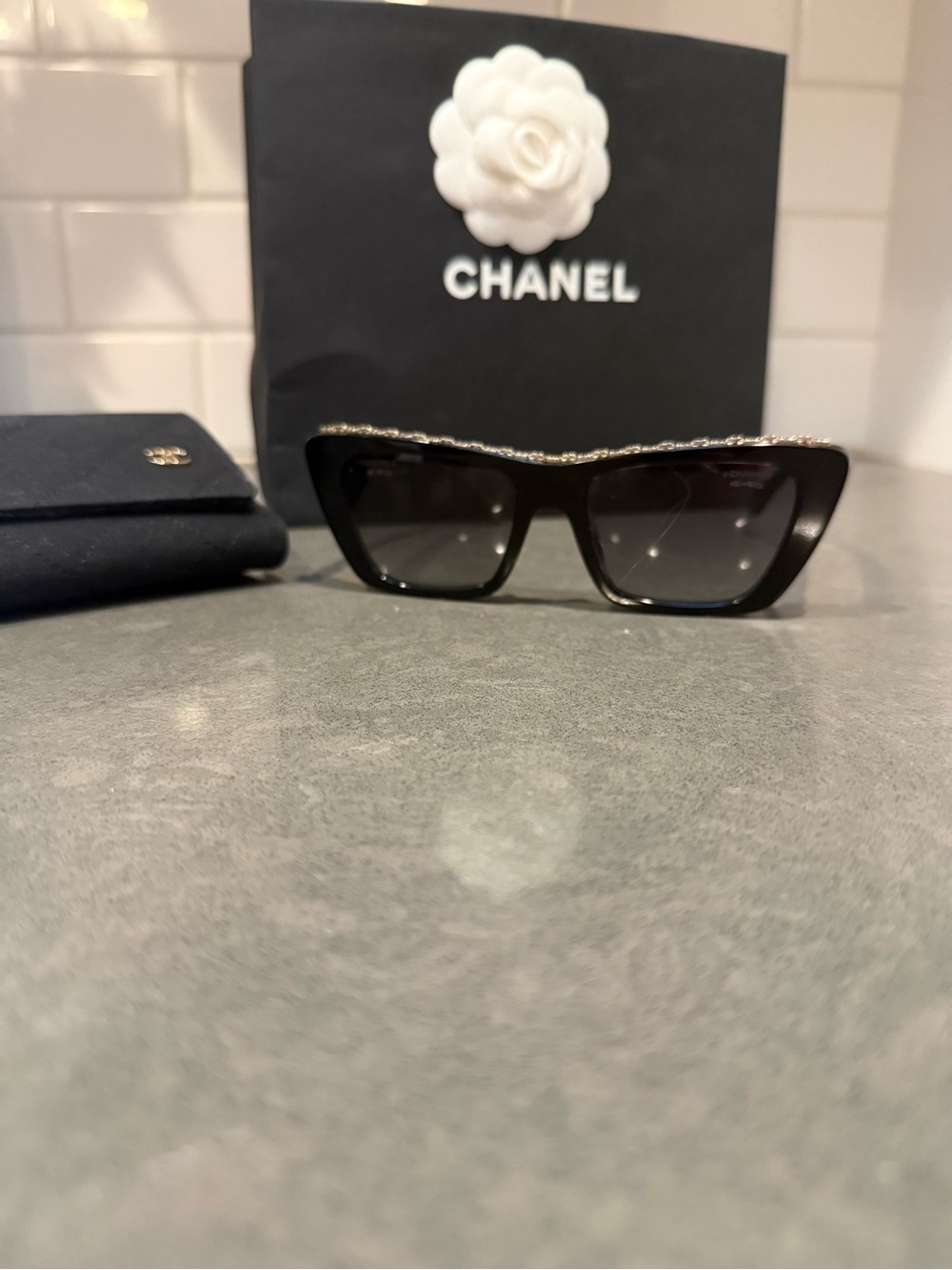 Chanel Cat Eye Polarized Sunglasses with CCs on Top